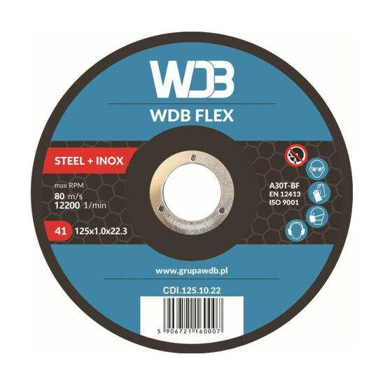 Griešanas disks tēraudam + INOX 125 × 1,0 × 22 WDB FLEX